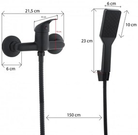 Erga Bahia, fali zuhanycsap kézi pontkészlettel, fekete matt, ERG-YKA-BW.BAHIA-BLK