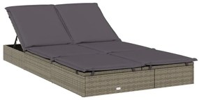 Kétszemélyes szürke polyrattan napozóágy párnákkal
