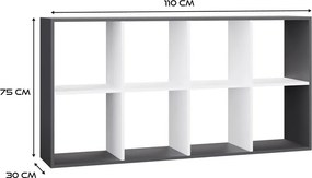 Aldabra Malax 2x4 polc, 147x75x30 cm, antracit-fehér