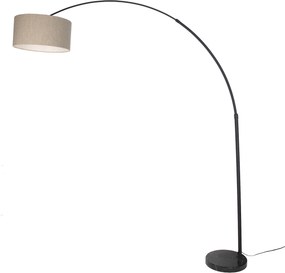 Moderne booglamp zwart met marmeren voet en beige bouclé kap 50cm - XXL