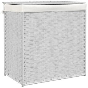 fehér polyrattan szennyeskosár 2 rekesszel 53x33x57 cm