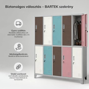 BOZP öltözőszekrény 10 ajtós szürke-pasztell: BARTEK 1360 x 1720 x 450 mm