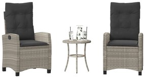 vidaXL 3 részes világosszürke polyrattan bisztrógarnitúra párnákkal