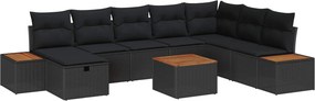 vidaXL Kerti Kanapé Szett párnával 9 pcs Fekete Poli rattan