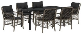 vidaXL Kert étkező szett párnával 7 pcs Szürke polirattan