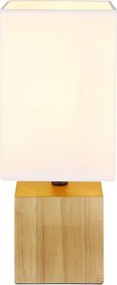 Globo 21628W Asztali lámpa natúr fa, fehér textil, fekete PVC kábel, billenőkapcsoló a kábelen, HxSzxM: 120x120x300mm, kábelhossz 1500mm, nem tartozék: 1x E27 7W 230V