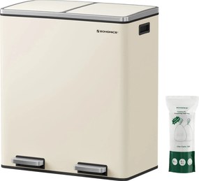 SONGMICS  dupla szemetes, 2x30l, krémszínű