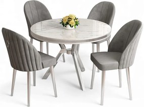 Mos étkezőgarnitúra, fehér márvány-króm, 90 cm – TR240CHR2924