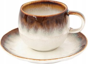 Kerámia bögre állvánnyal 120 ml Boho retro krém barna fehér