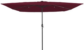 Négyzet alakú Kerti Napernyő LED Fénnyel 295x245 cm Burgundi Vörös