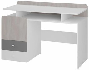 Íróasztal Omaha N127Ajtókkal, Fiókos, 86x125x55cm, Fehér, Fehérített tölgy, Szürke