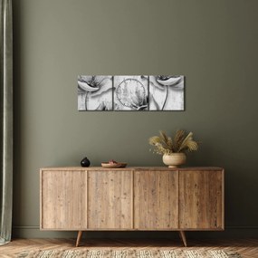 Kép - Fekete-fehér virágok a háttérben (órával) (90x30 cm)