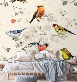 Gario Fotótapéta Színes madarak akvarellel festve Anyag: Vlies, Méret: 100 x 100 cm