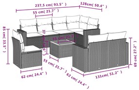 9 részes bézs polyrattan kerti ülőgarnitúra párnákkal