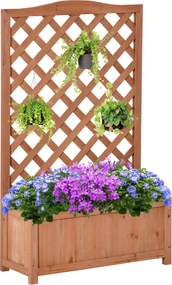 Outsunny Szilárd Fa Virágtartó Rácsos Virágfiókkal Mászónövények Támogatására 70x28x117 cm Barna | Aosom