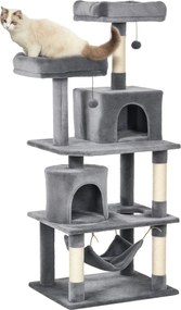 PawHut Nagy Macska Kaparófája Fa 145 cm, Macska Fa Hálóval, Mászófa Macskáknak, Macska Kaparófás Bútor Alagutakkal, Szürke | Aosom
