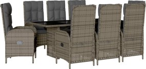 vidaXL 9 részes szürke polyrattan kerti étkezőgarnitúra párnával