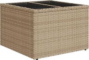 vidaXL bézs polyrattan üveglapos kerti asztal 55 x 55 x 37 cm
