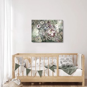 Virágok képe egy fából készült kerékpáron (üvegen) (70x50 cm)