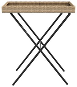 bézs összecsukható polyrattan tálcaasztal 65 x 40 x 75 cm