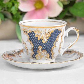 Ćmielów csésze Rococo Indigo 250 ml – gyűjtői, aranyozott