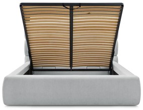 Világosszürke kárpitozott franciaágy tárolóhellyel, ágyráccsal 160x200 cm Jagna – Bobochic Paris