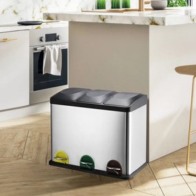 Matt ezüstszínű acél szelektív pedálos szemetes 3x20 l Tri Selectif – MSV