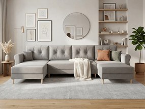 Kinyitható U alakú ülőgarnitúra SILVIANO 300x140 cm, szürke + 2 díszpárna INGYEN