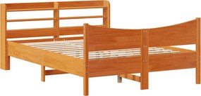 vidaXL viaszbarna tömör fenyőfa ágykeret fejtámlával 135 x 190 cm