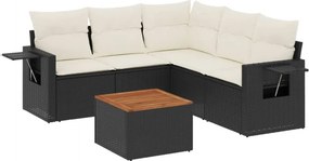 vidaXL 6 részes fekete polyrattan kerti ülőgarnitúra párnákkal