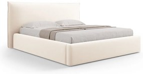 Krémszínű kárpitozott ágyneműtartós franciaágy ágyráccsal 180x200 cm Elio – Milo Casa