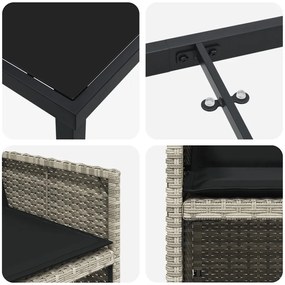9 Részes Kert Étkezősor Párnákkal Világosszürke Poly Rattan
