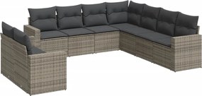 vidaXL 9 részes szürke polyrattan kerti ülőgarnitúra párnákkal