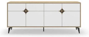 Fehér-natúr színű alacsony komód tölgyfa dekorral 185x79 cm Nola – Marckeric