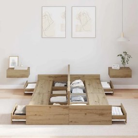 Ágykeret tárolóval fiókkal kézműves tölgy 120 x 190 cm Faanyag