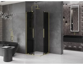 Mexen Velar Duo, zuhanykabin tolóajtóval 90 x 90 cm, 8mm szürke üveg, arany matt, 871-090-090-42-55