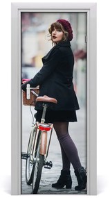 Ajtóposzter öntapadós Nő a kerékpár 85x205 cm