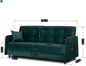 Sofa Rozkładana TIVOLI Zielona Welurowa
