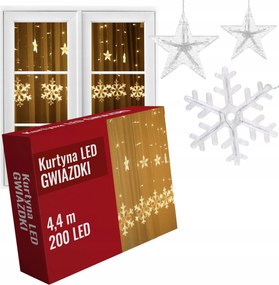 Led Fényfüggöny Csillagokkal Meleg Fehér Karácsonyi Fények, Hosszú Füzér