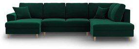 Zöld bársony kinyitható tárolóhelyes sarokkanapé (jobb oldali-U alakú) Kyoto – Cosmopolitan Design