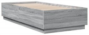 szürke sonoma színű szerelt fa ágykeret LED-del 90 x 200 cm
