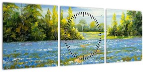 Kép - ösvény a mezőn, olajfestmény (órával) (90x30 cm)