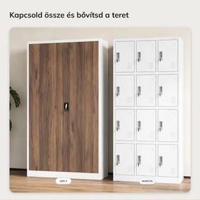 Irodai fém irattározó szekrény fehér / dió: Eco Design JAN II, 1150 x 1850 x 400 mm