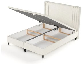 Bézs kárpitozott ágyneműtartós franciaágy 180x200 cm Musca – Maison de Rêve