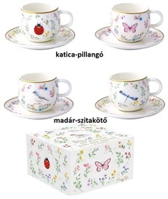 Porcelán eszpresszó kávés csésze 2 db-os díszdobozban Fancy Garden / Katica-Pillangó