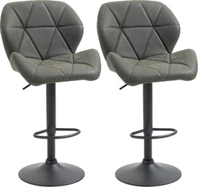 HOMCOM 2 db Bárszék Állítható Magassággal, Fém Alap és Műbőr Ülés, Hátfával és Lábpihentetővel, 51.5x57.5x93-114.5 cm, Katonai Zöld | Aosom
