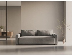 Világosszürke bársony kinyitható tárolóhelyes kanapé 238 cm Belfast – Cosmopolitan Design