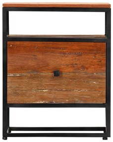 Tömör újrahasznosított fa és acél éjjeliszekrény 40x30x50 cm