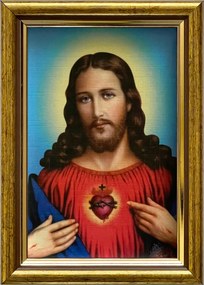 Vászonkép 18x13 Jézus Krisztus Jézus Szíve Arany Díszített Fa Keret