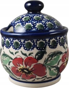 Cukortartó Kerámia kézzel festett piros virágok